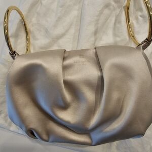kate spade Champagne Satin Draped Clutch with Gold Ring Handles